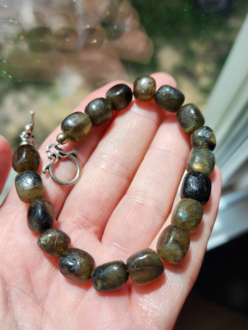 Beaded Labradorite Bracelet in Olive-Green Tones